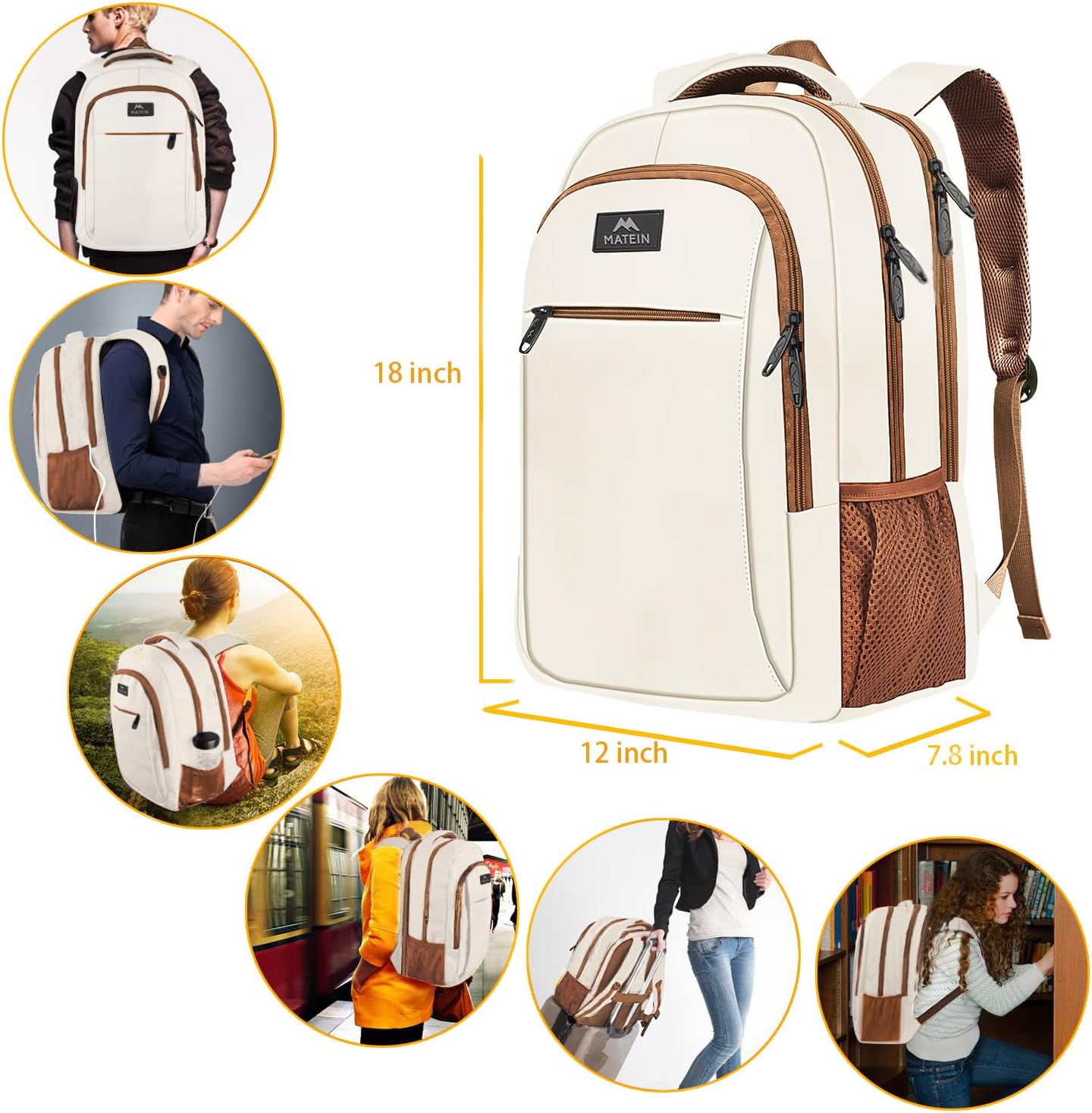 Beige Brown Mlassic Laptop Travel Backpack