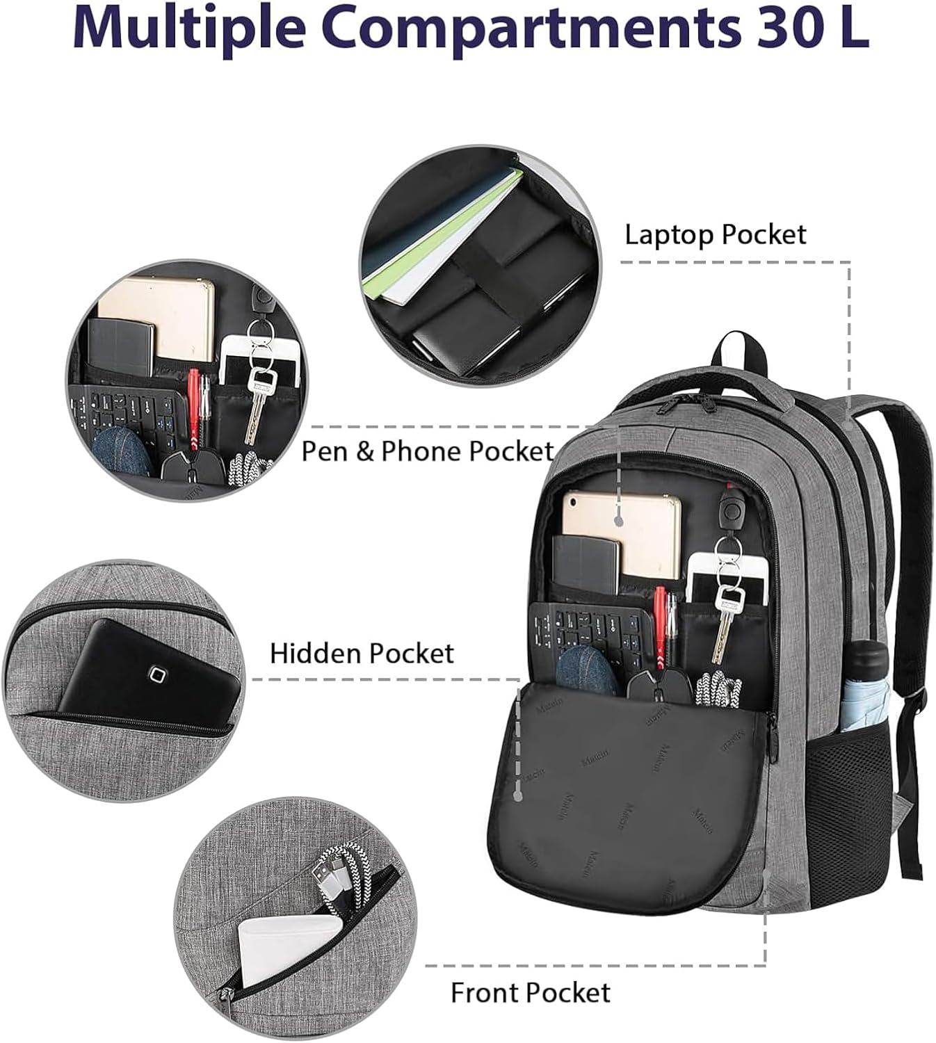 backpack with hidden laptop compartment MATEIN Large Work Backpack, College School Computer Bookbag 17 Inch top backpack for cyclists Puffer: Expandable laptop backpack with