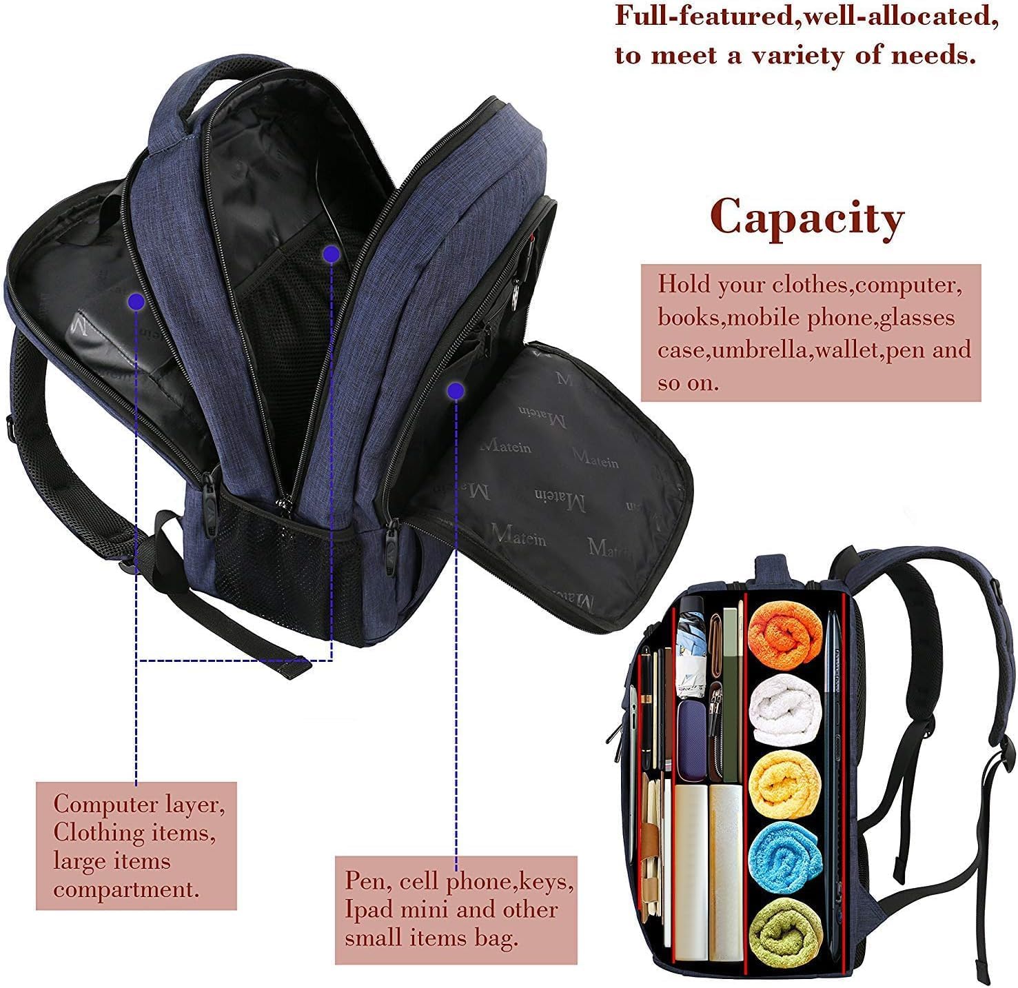 binlion talkies laptop backpack Matein Mlassic Blue Backpack