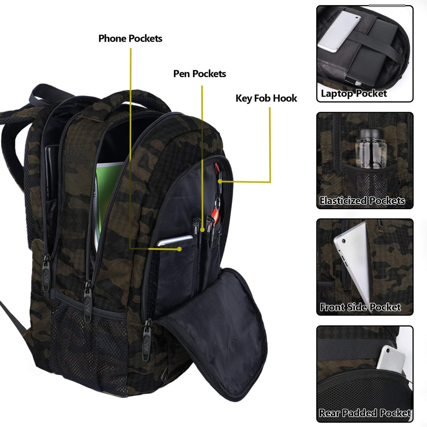 Black Camo Mlassic Travel Laptop Backpack