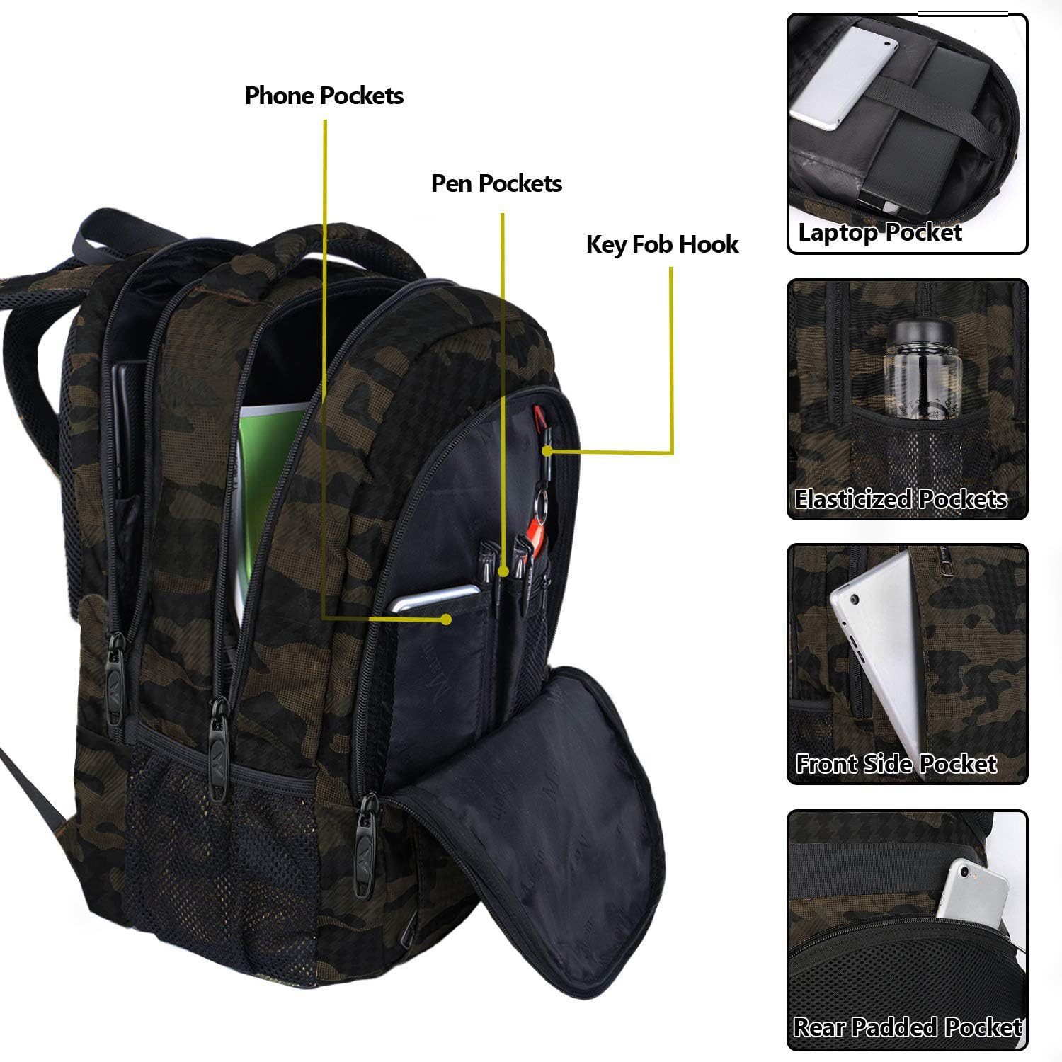 best camo laptop backpacks Black Camo Mlassic Travel Laptop Backpack