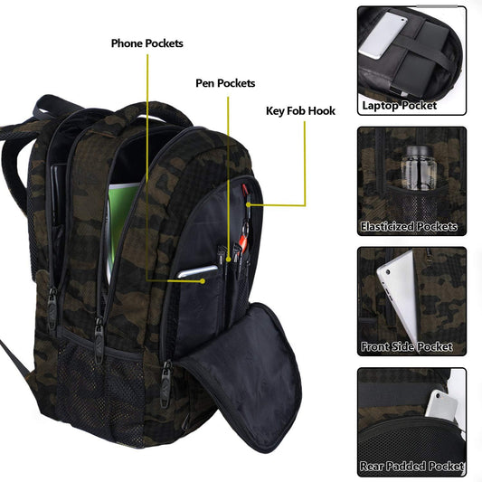 Black Camo Mlassic Travel Laptop Backpack