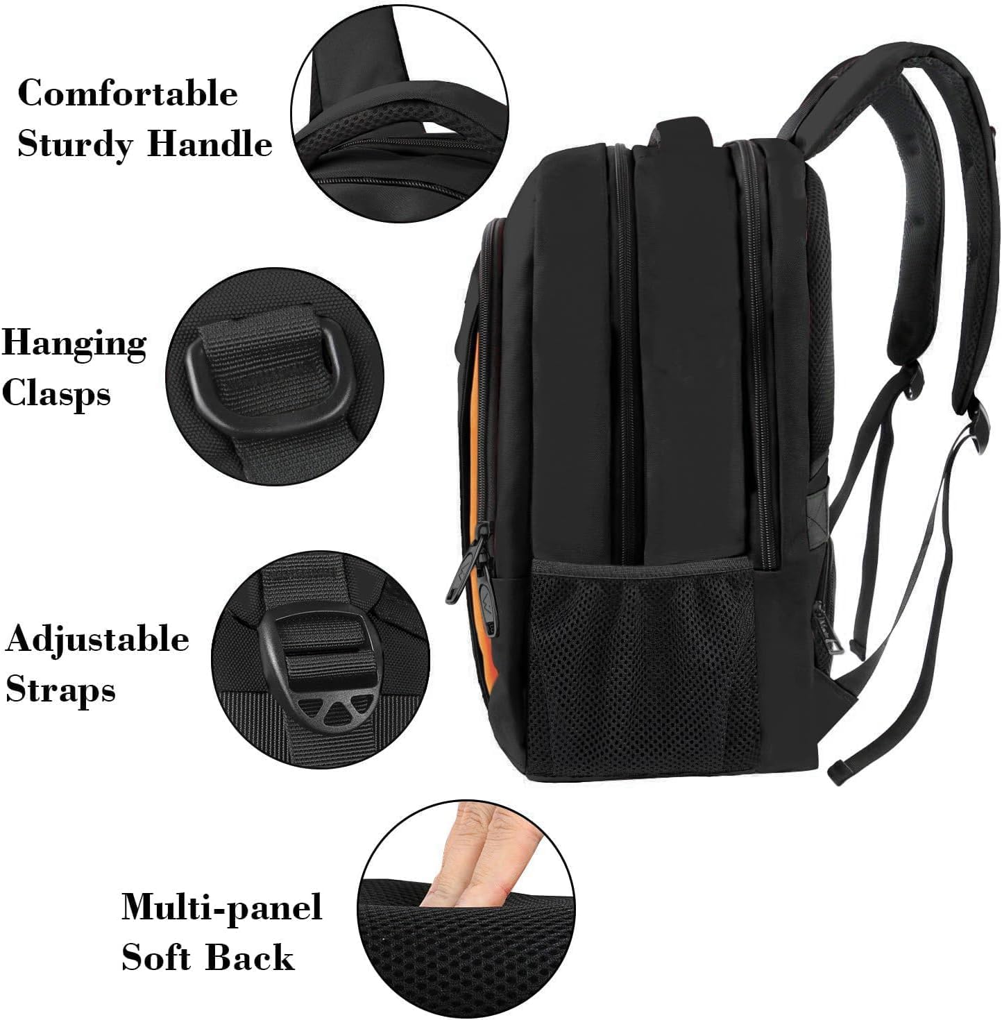 Black Organge Mlassic Laptop Travel Backpack