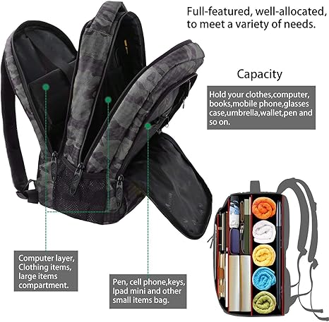 Gray Camo Mlassic Travel Laptop Backpack