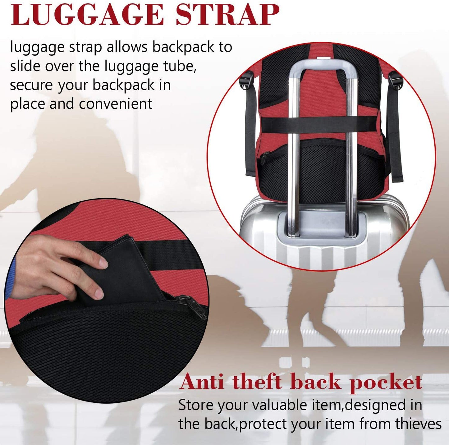 Red Mlassic Travel Laptop Backpack, 17''