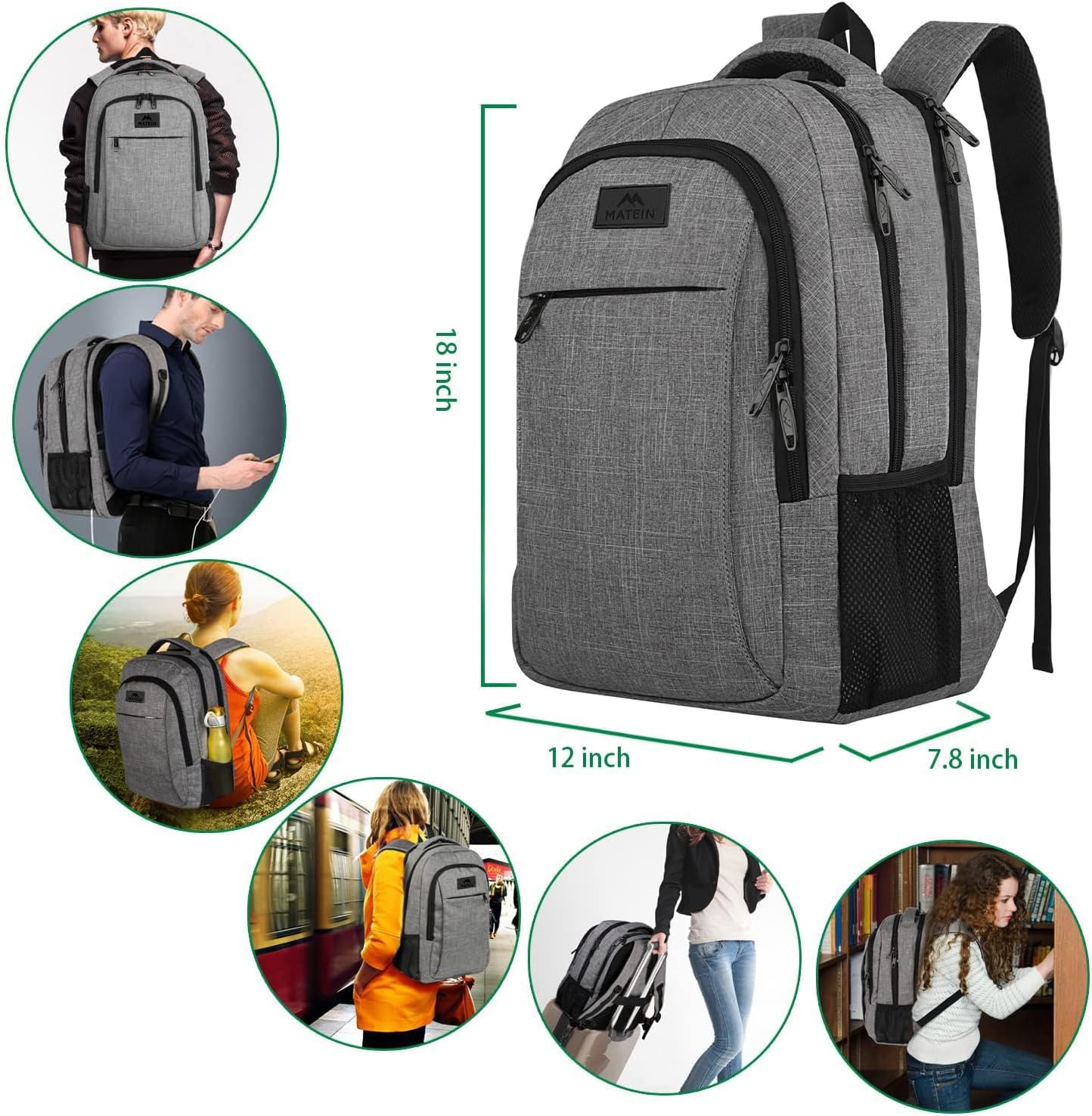Mochila gris para portátil de 15,6 pulgadas Mlassic