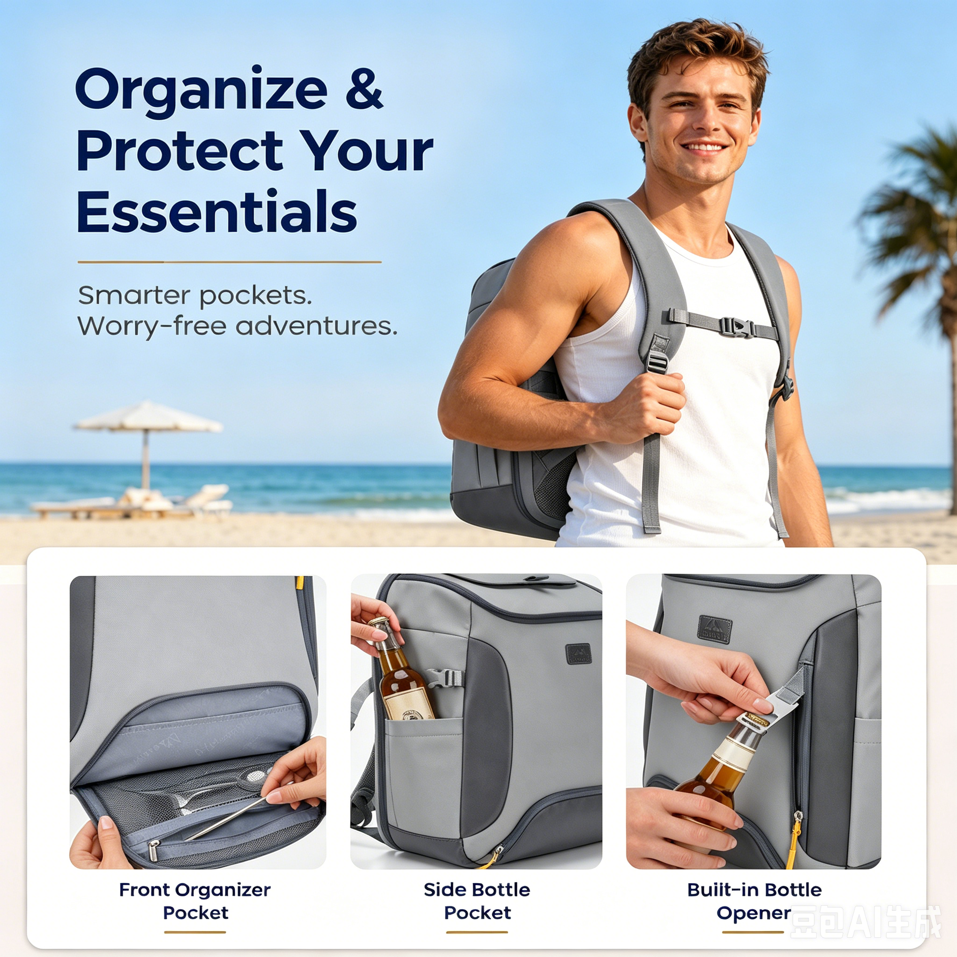 MATEIN Men Cooler Backpack, Gray Insulated Lunch Bag Fits 17