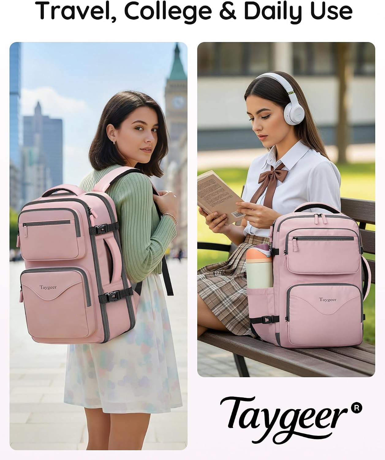 Taygeer Travel Backpack for Women, Travel Personal Item Bag with Shoe Pouch