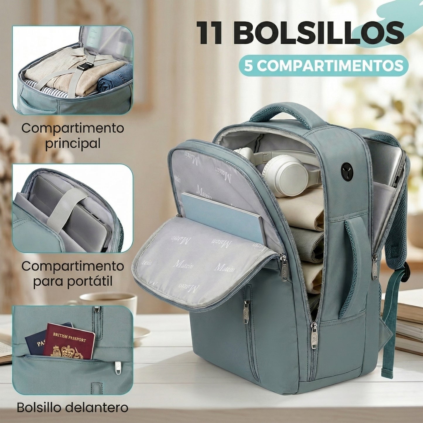 Mochila Viaje 40x30x20 con Bolsa Impermeable