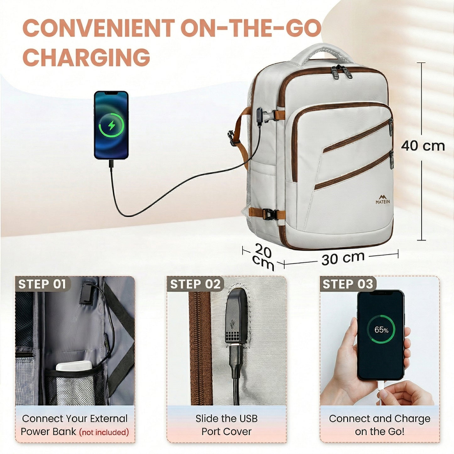 Travel Backpack Cabin Size with Lockable Zipper