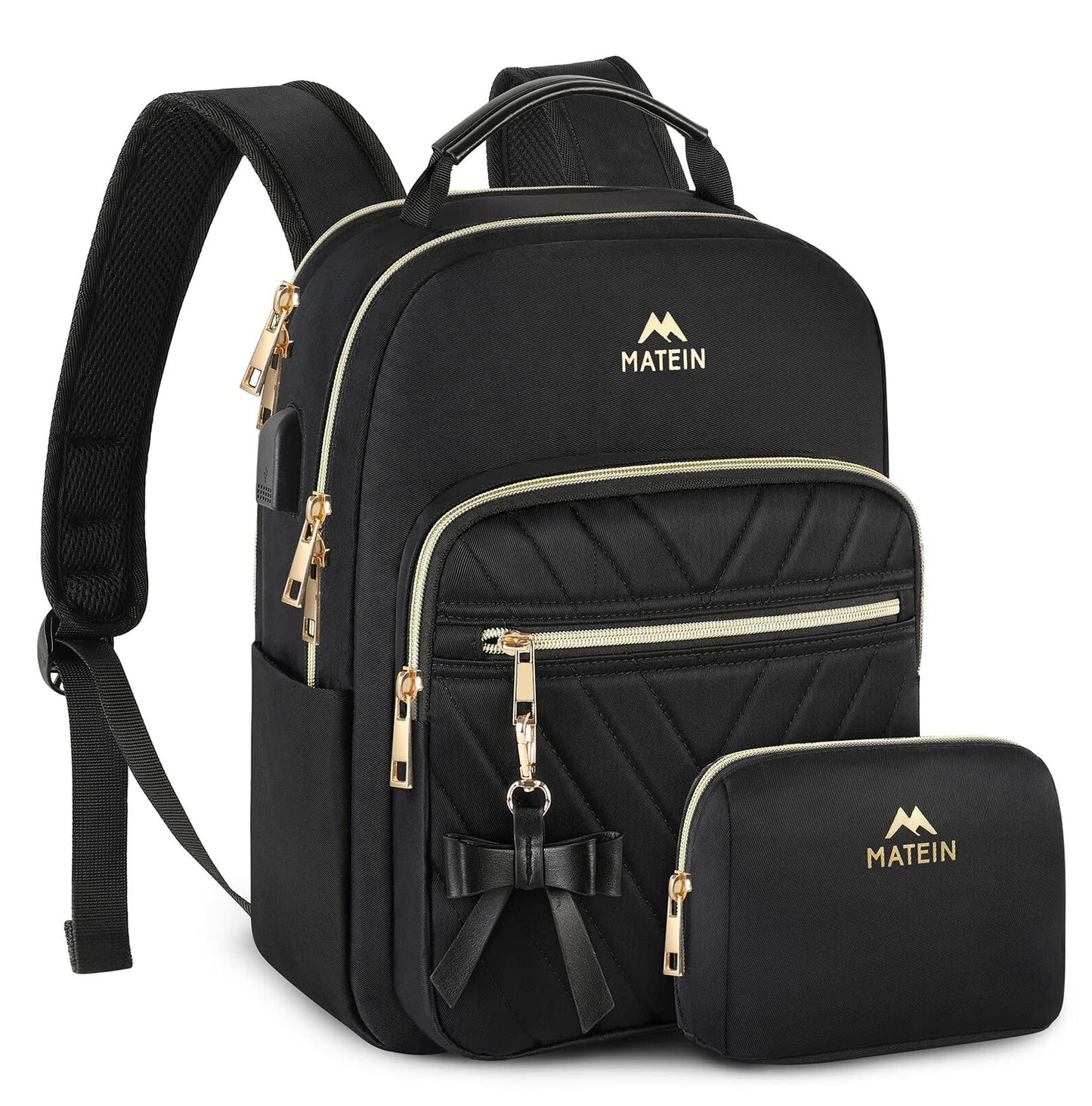 MATEIN 2Pcs Women Waterproof Mini Backpack with USB Port, Black