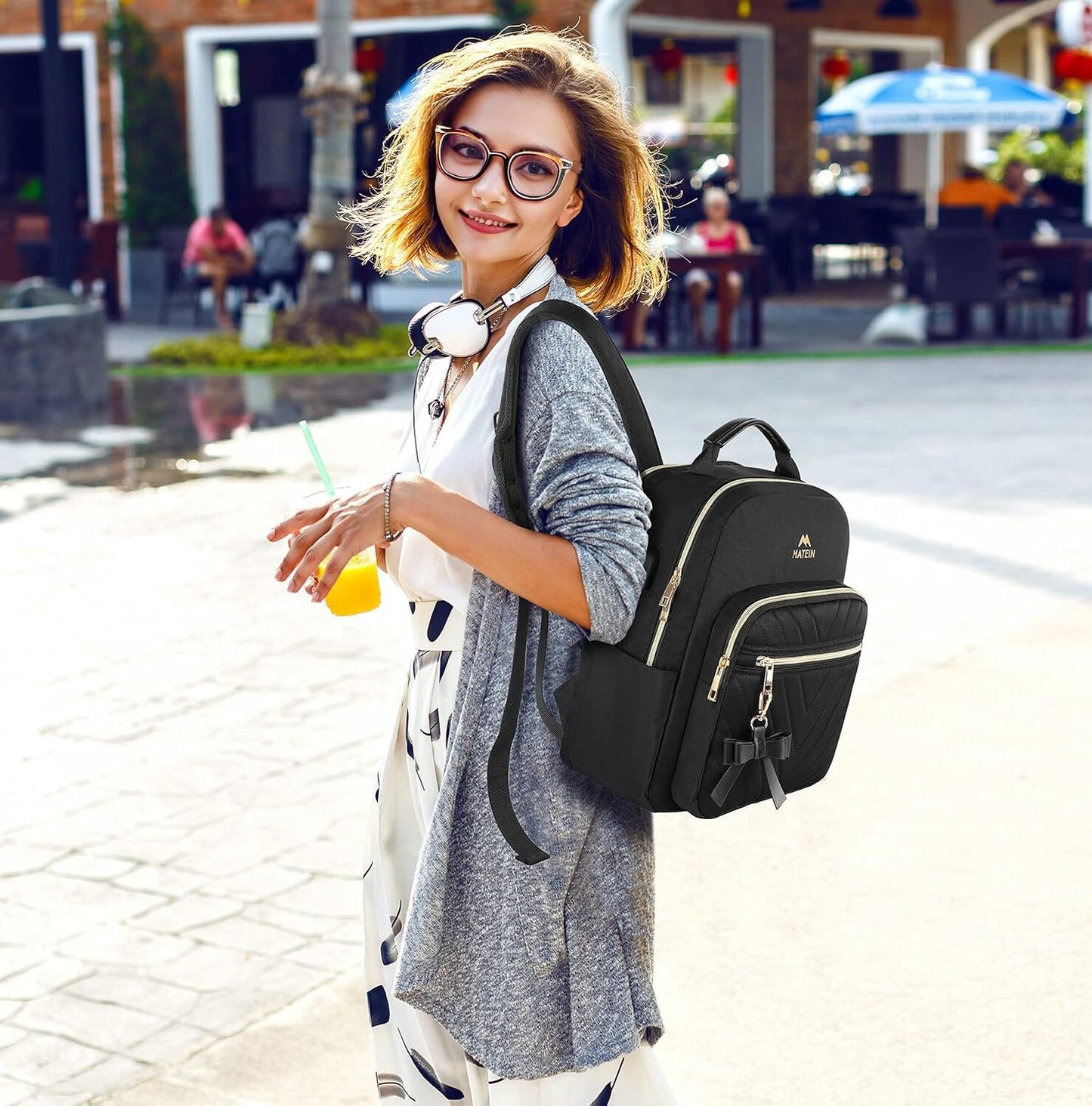 MATEIN 2Pcs Women Waterproof Mini Backpack with USB Port, Black