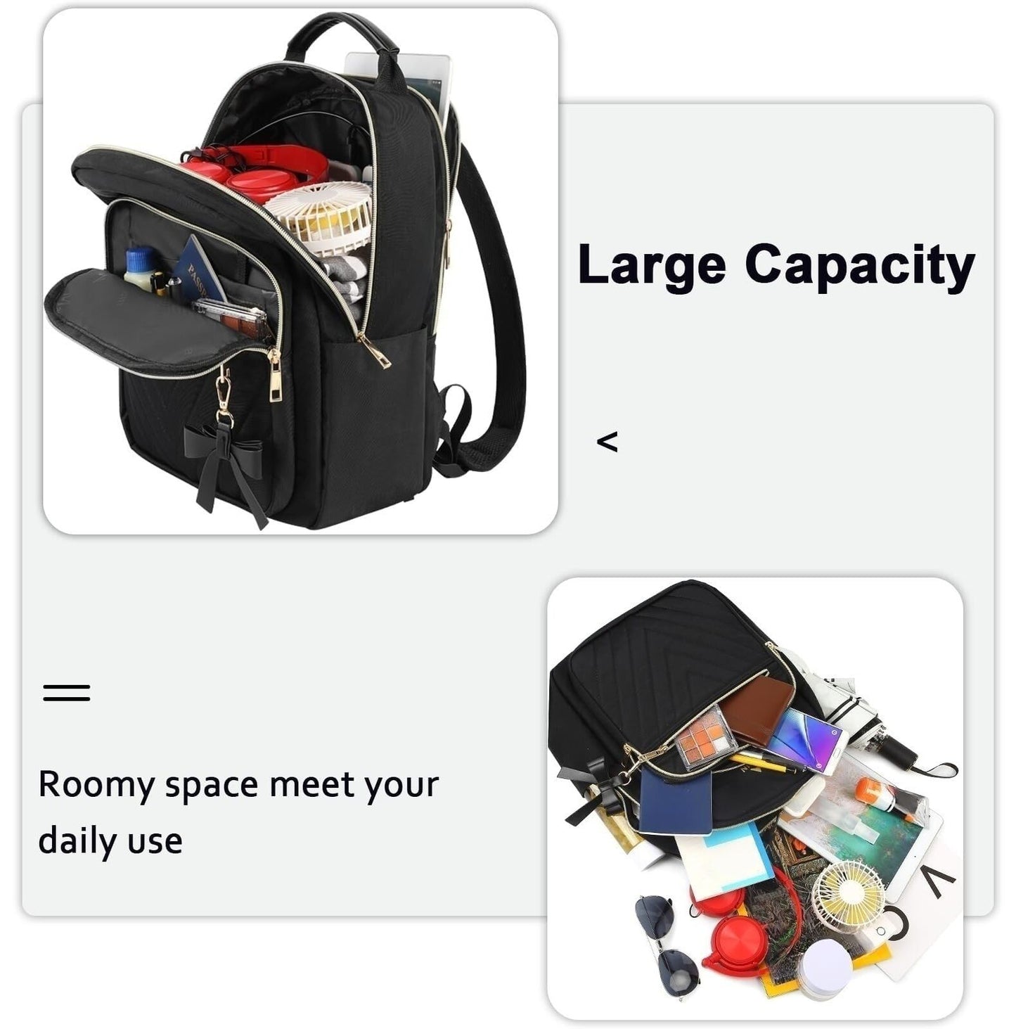 MATEIN 2Pcs Women Waterproof Mini Backpack with USB Port, Black