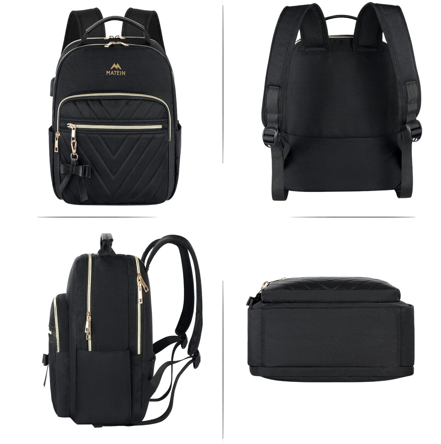 MATEIN 2Pcs Women Waterproof Mini Backpack with USB Port, Black