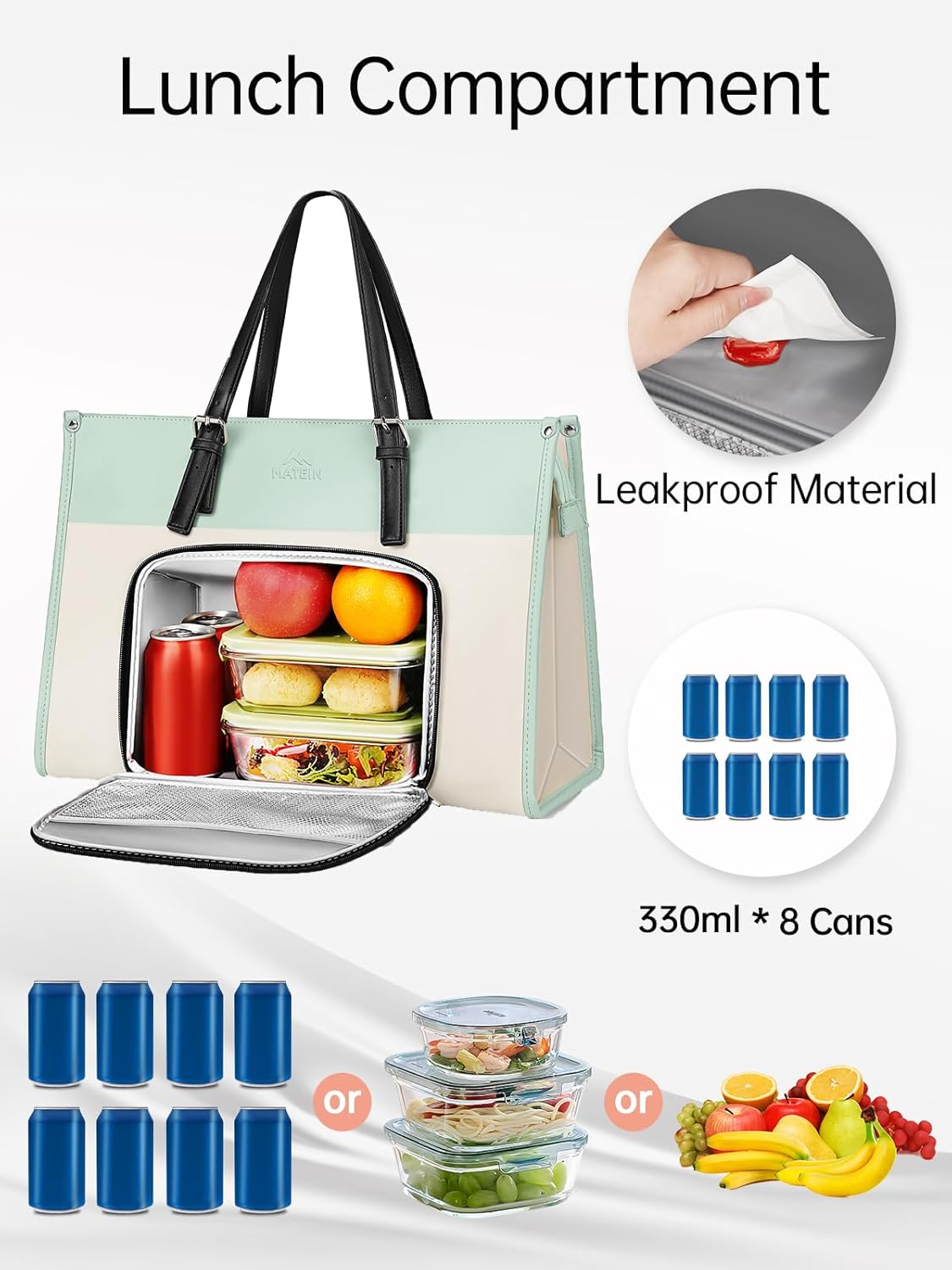 Tote Bag with Lunch Box Compartment, Green
