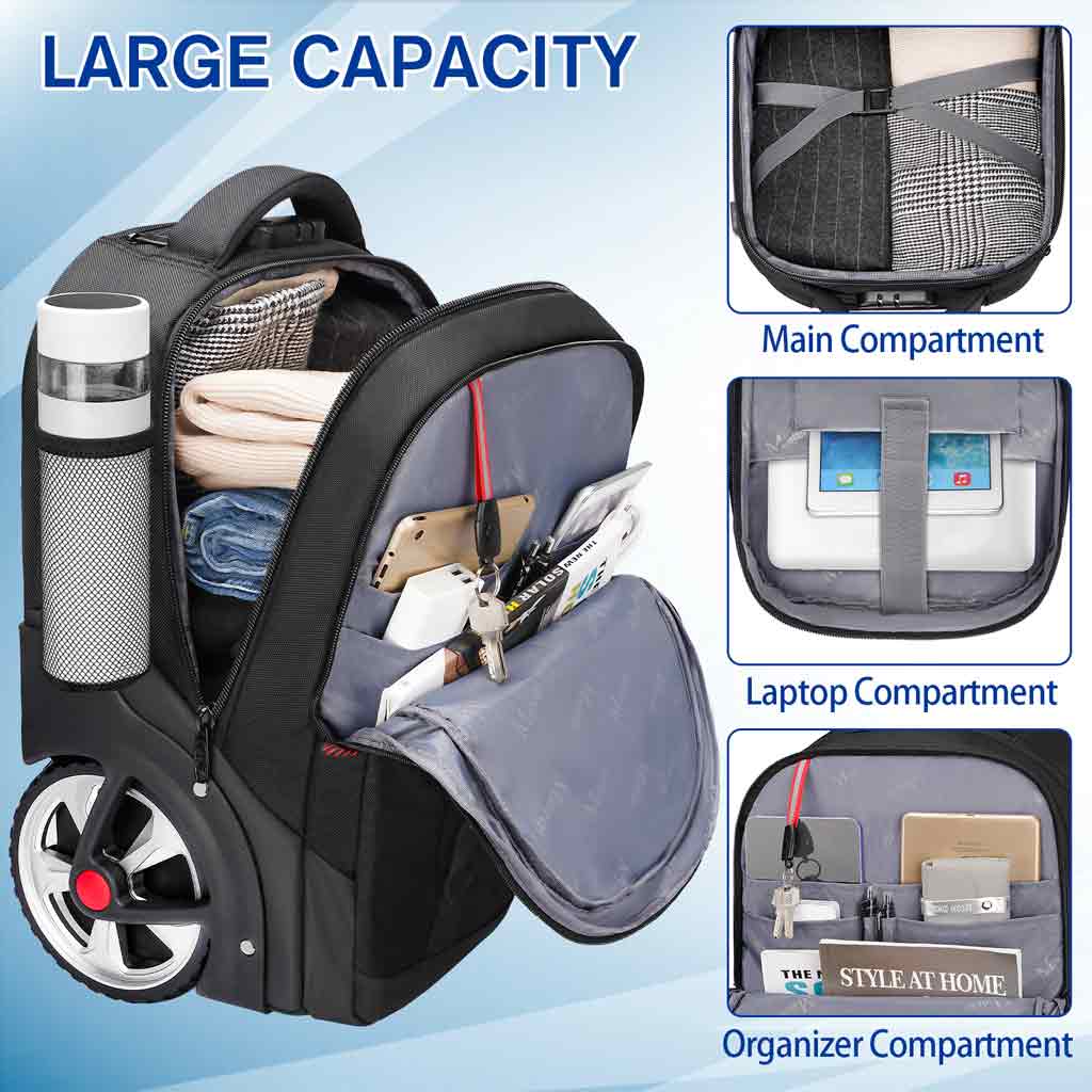 Tripper Rolling Backpack MATEIN Black Rolling Backpack with Combination Lock