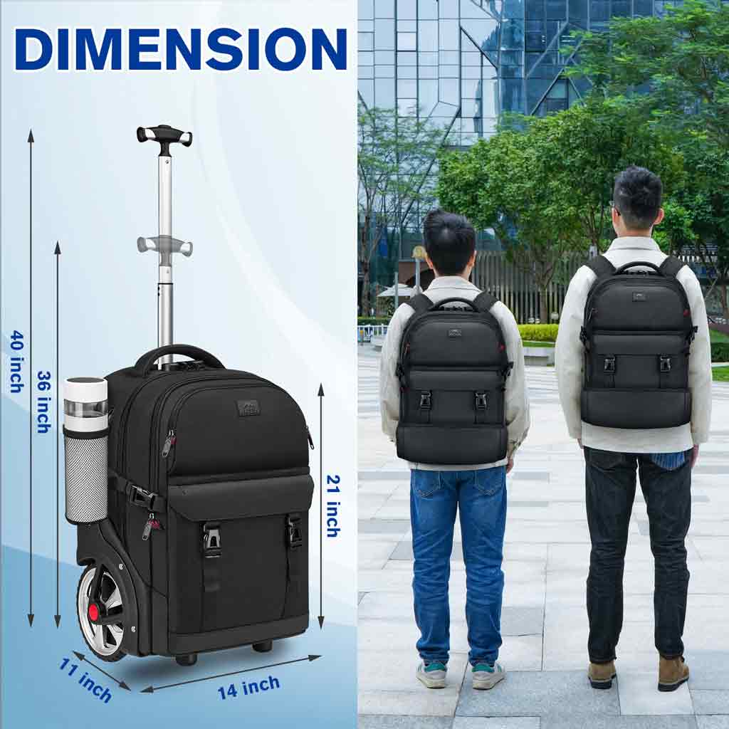 MATEIN Black Rolling Backpack with Combination Lock