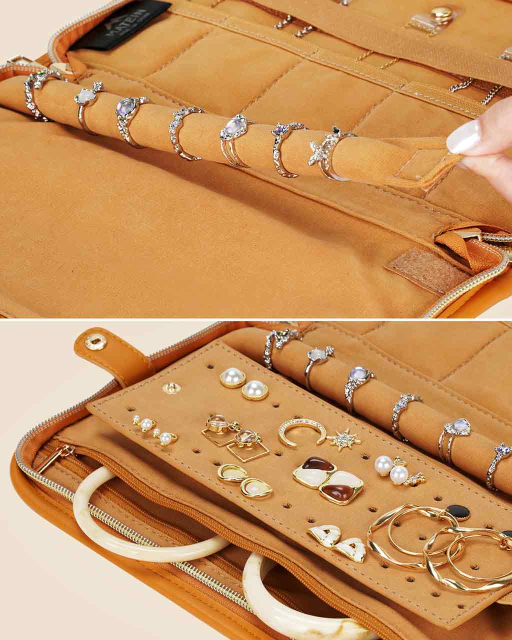 Travel Jewelry Organizer Roll with Zipper Pockets Large Hanging Jewelry Roll Bag Case for Rings, Earrings, Necklaces, Bracelets, Brooches, Waterpoof