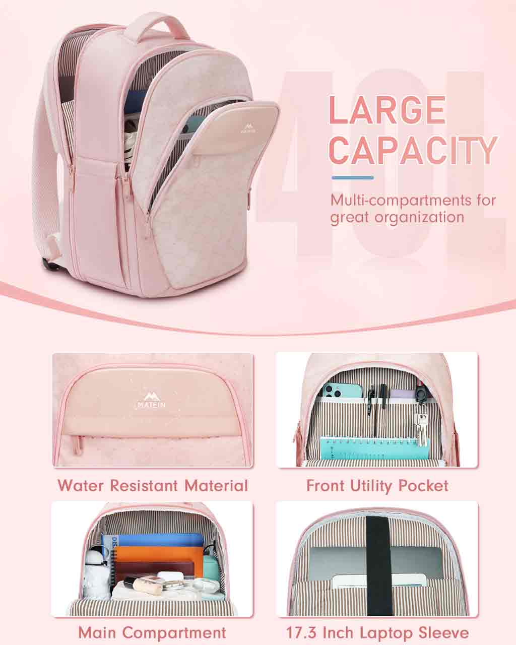 MATEIN Pink Backpacks for College Girl