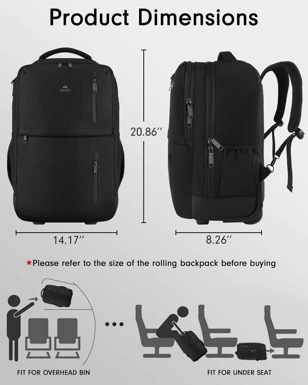 MATEIN Travel backpack with Wheels