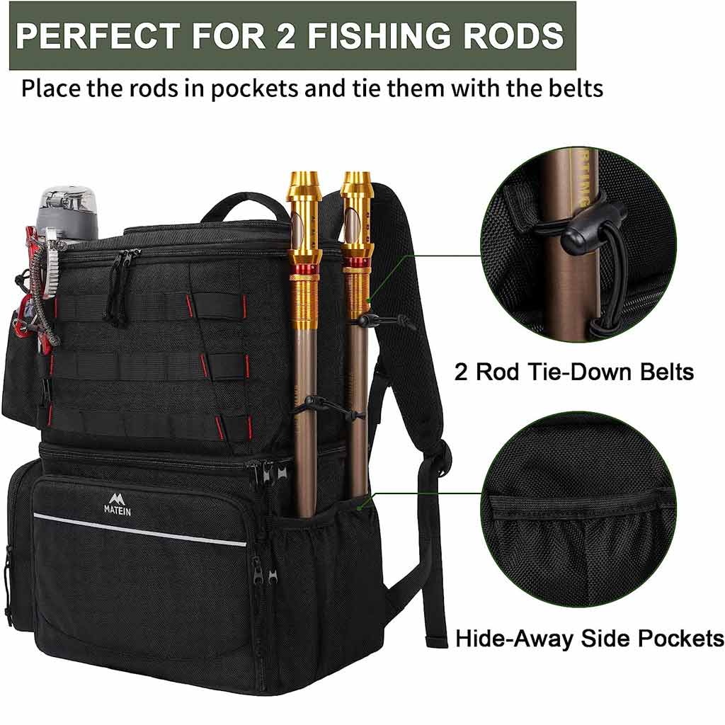 MATEIN Rolling Tackle Box with Cooler, Large Fishing Bag with Wheels for 5  Trays(Trays Not Included), Saltwater Resistant Tackle Backpack with Rod  Holders&Waterproof Bottom for Storage Gear Pole Lures : : Sports
