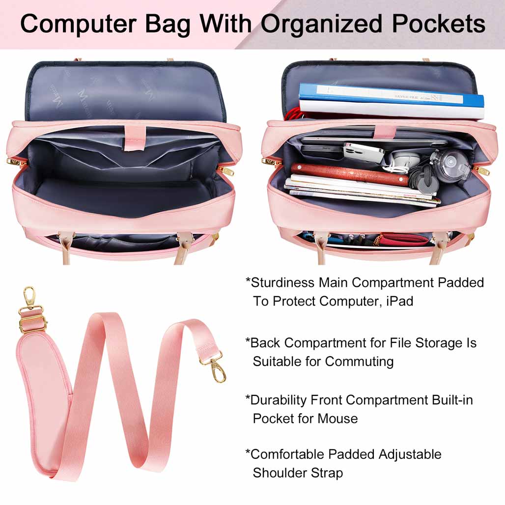 Matein Pink Laptop Bag for Women-15.6 inch Computer Briefcase