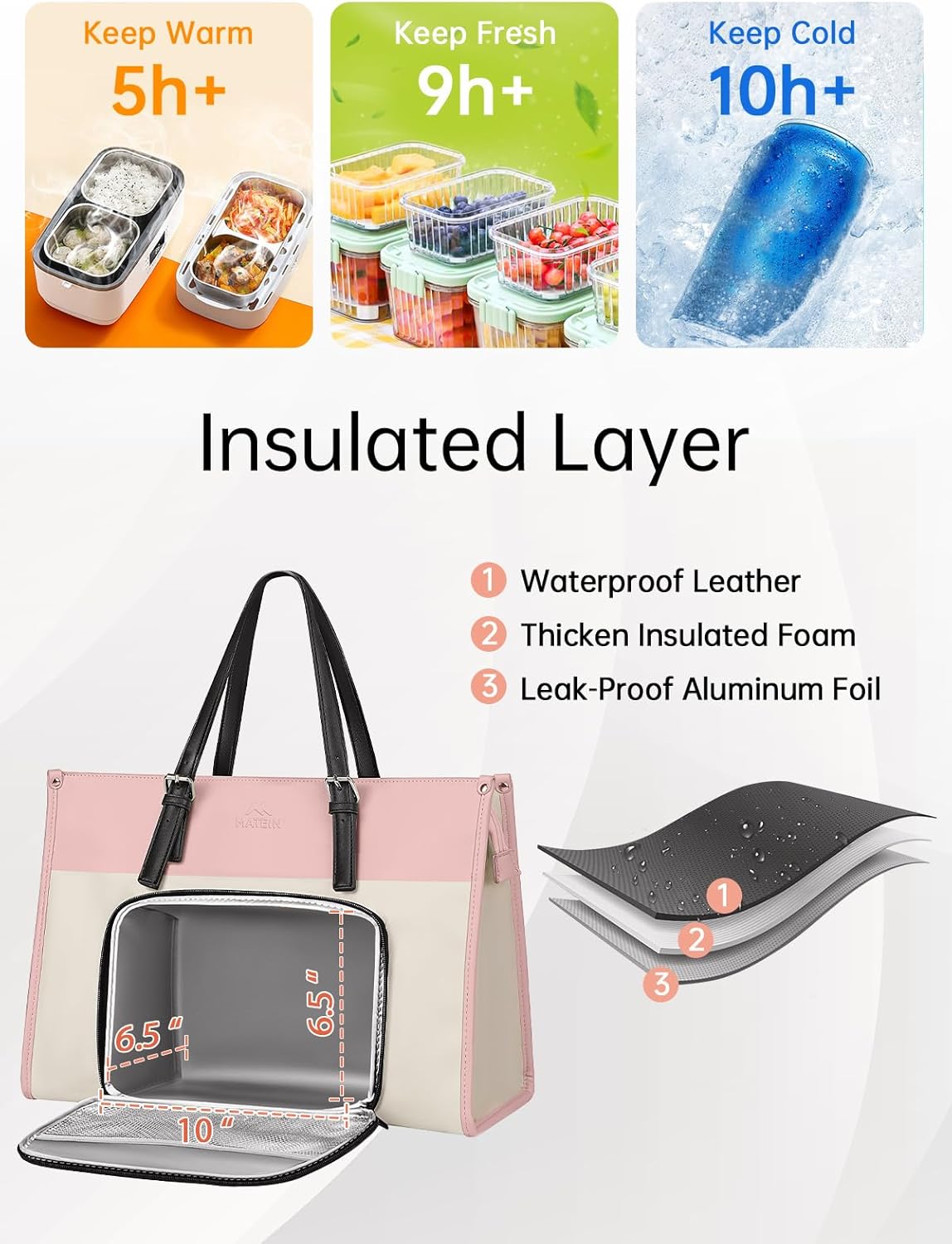 Tote Bag with Lunch Box Compartment, Pink