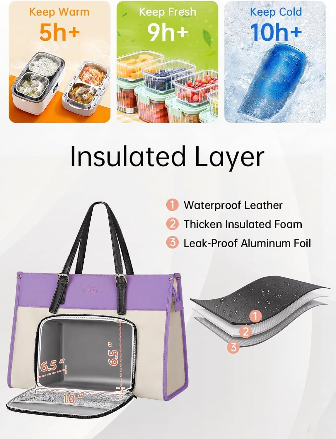 Tote Bag with Lunch Box Compartment, Light Purple
