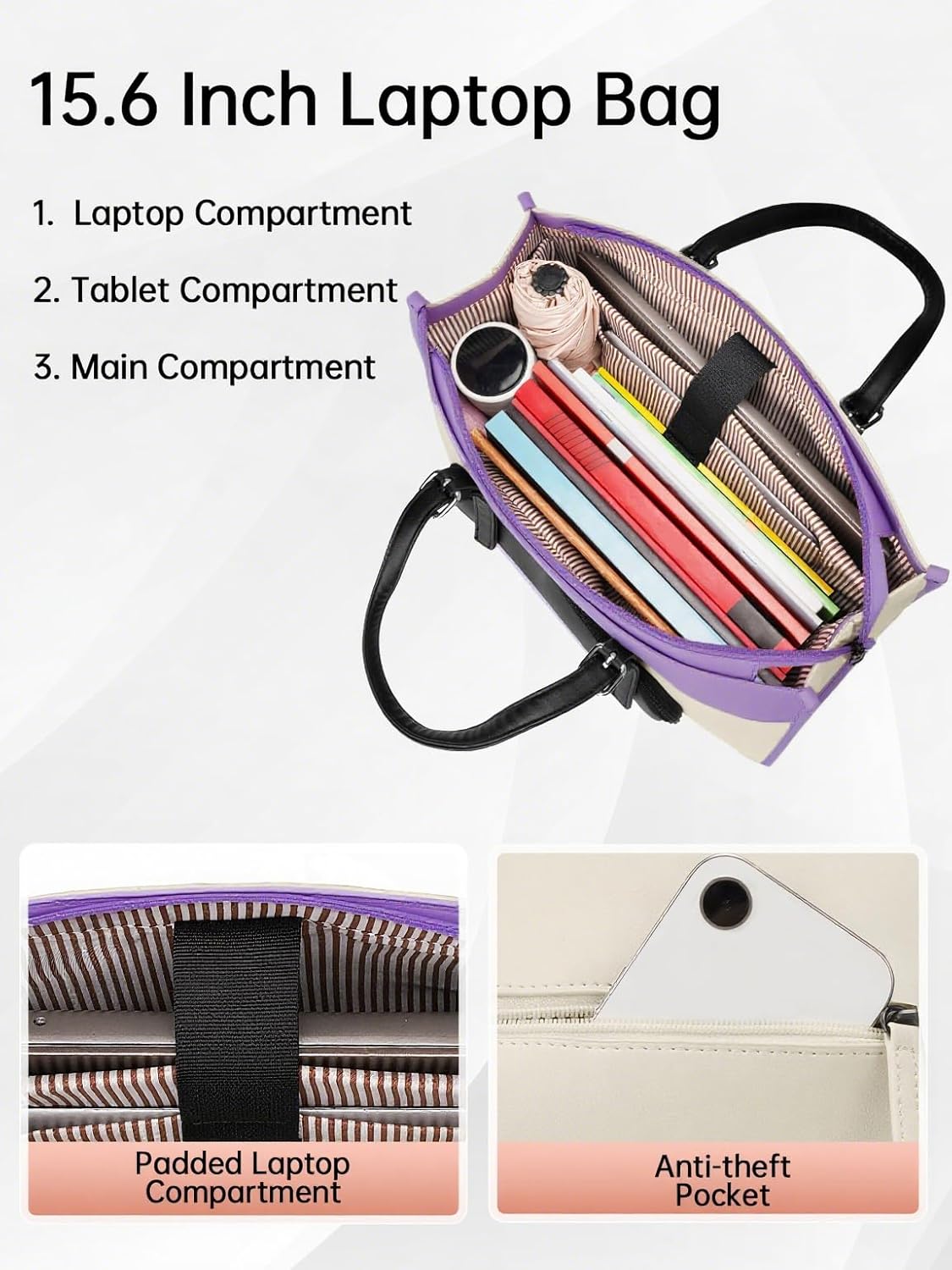 Tote Bag with Lunch Box Compartment, Light Purple