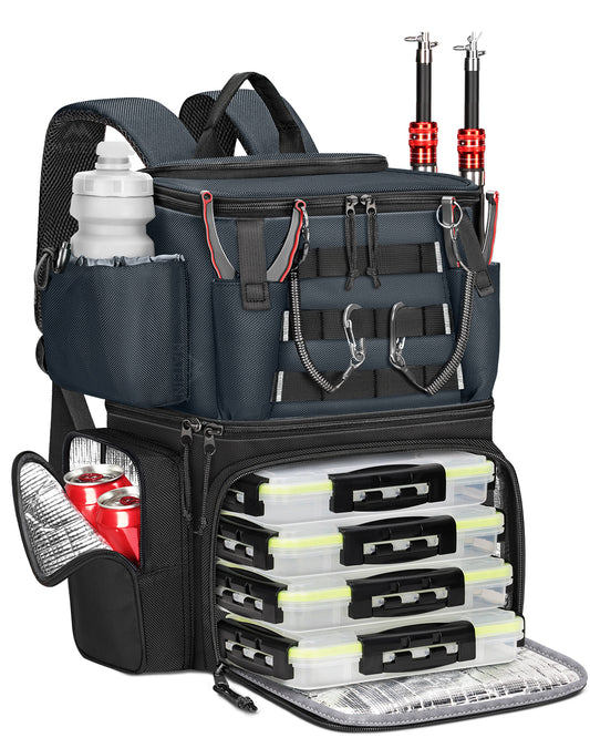 Fishing Backpack with 4 Tackle Boxes