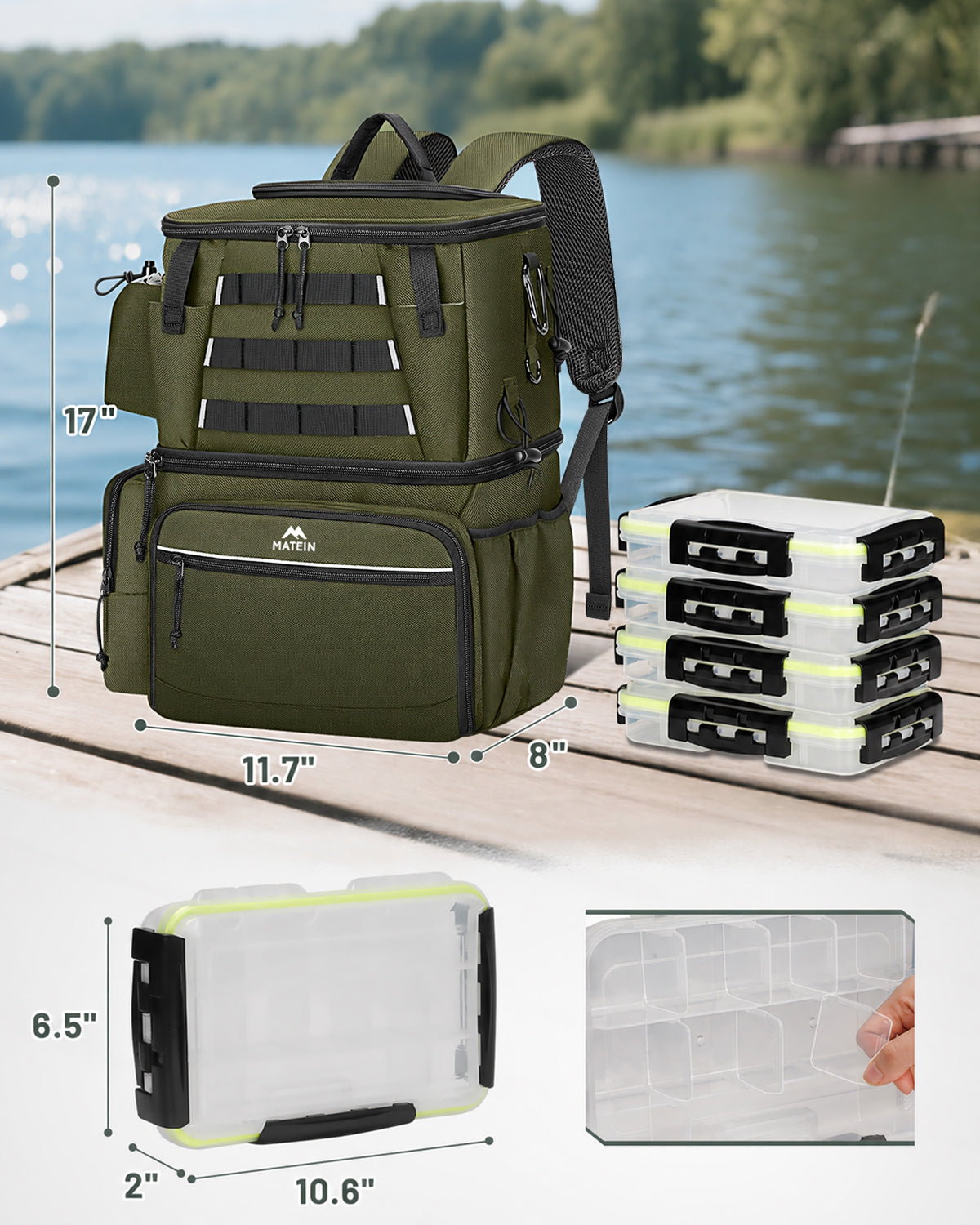 Fishing Backpack with 4 Tackle Boxes