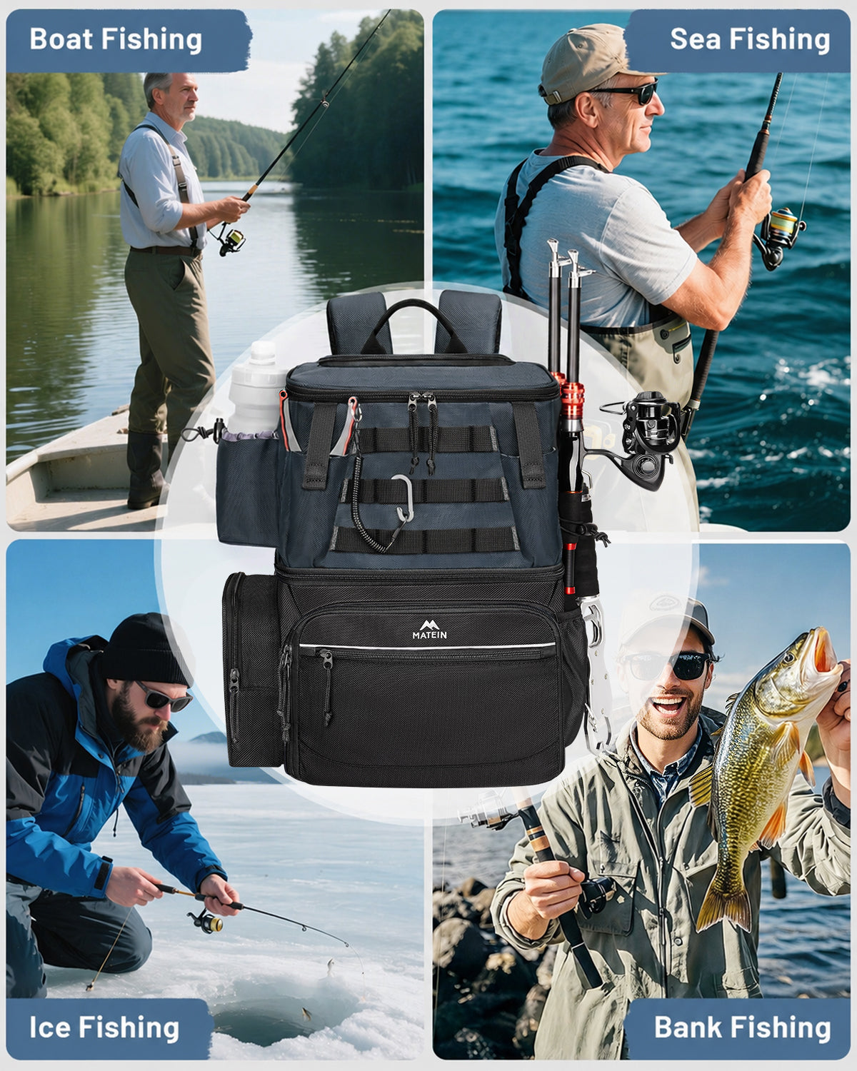 Fishing Backpack with 4 Tackle Boxes