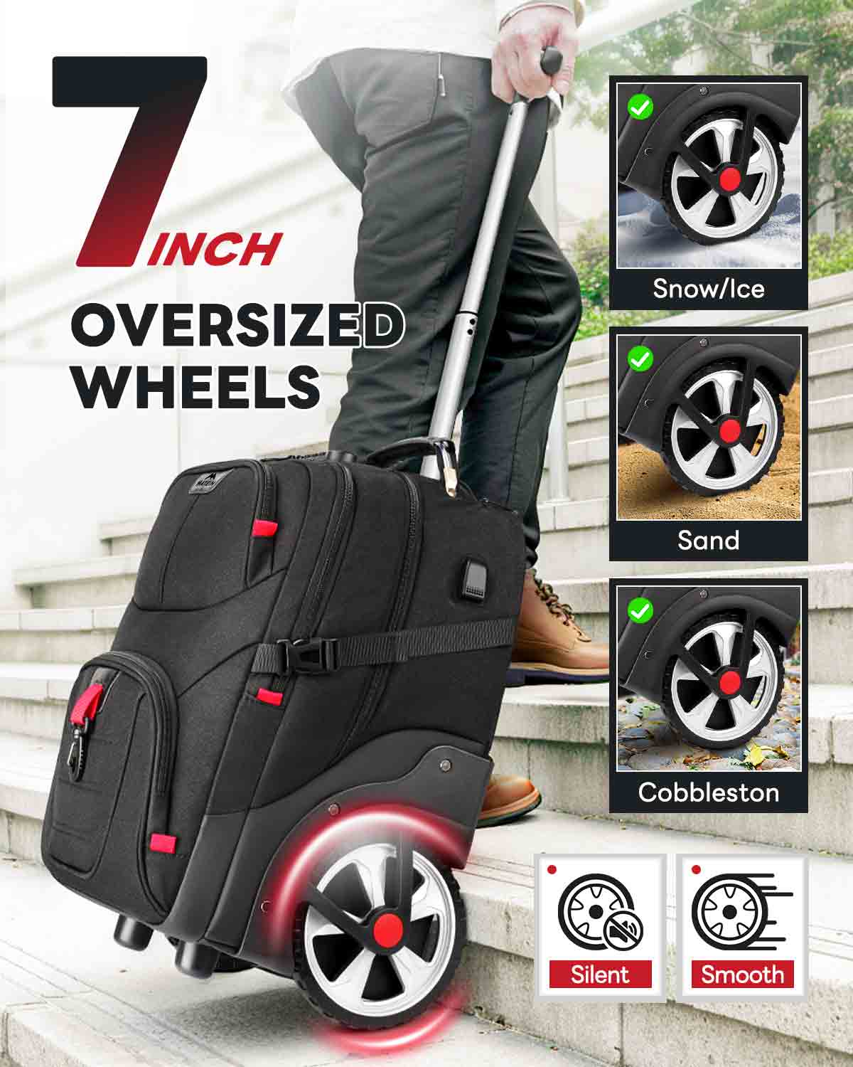 Spinner Suitcase Luggage With Big Wheels MATEIN Rolling Bag With