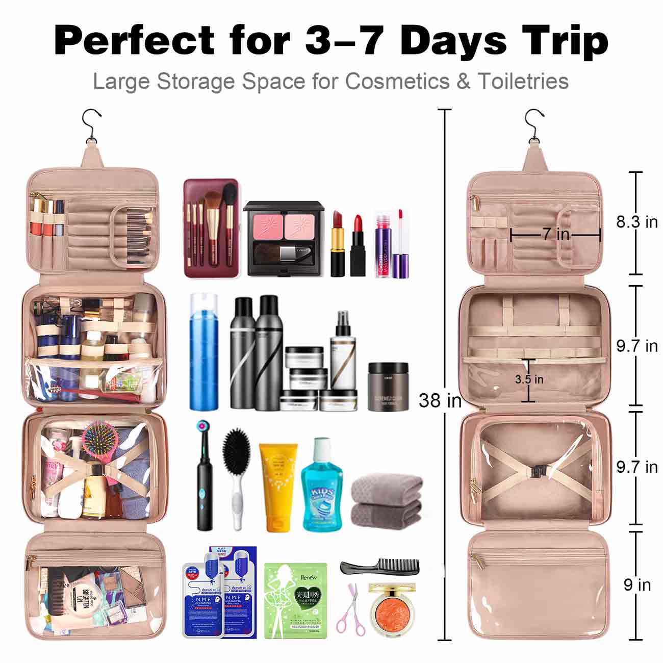 Matein Makeup Hanging Organizer for Women-Travel Makeup Bag