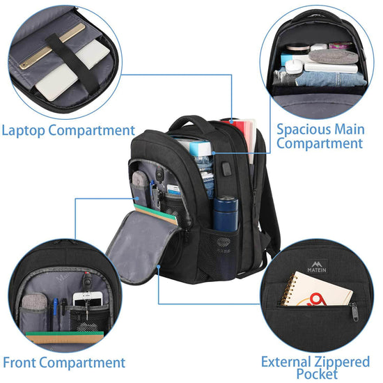 Matein Expandable College Bookbag Travel Laptop Backpack