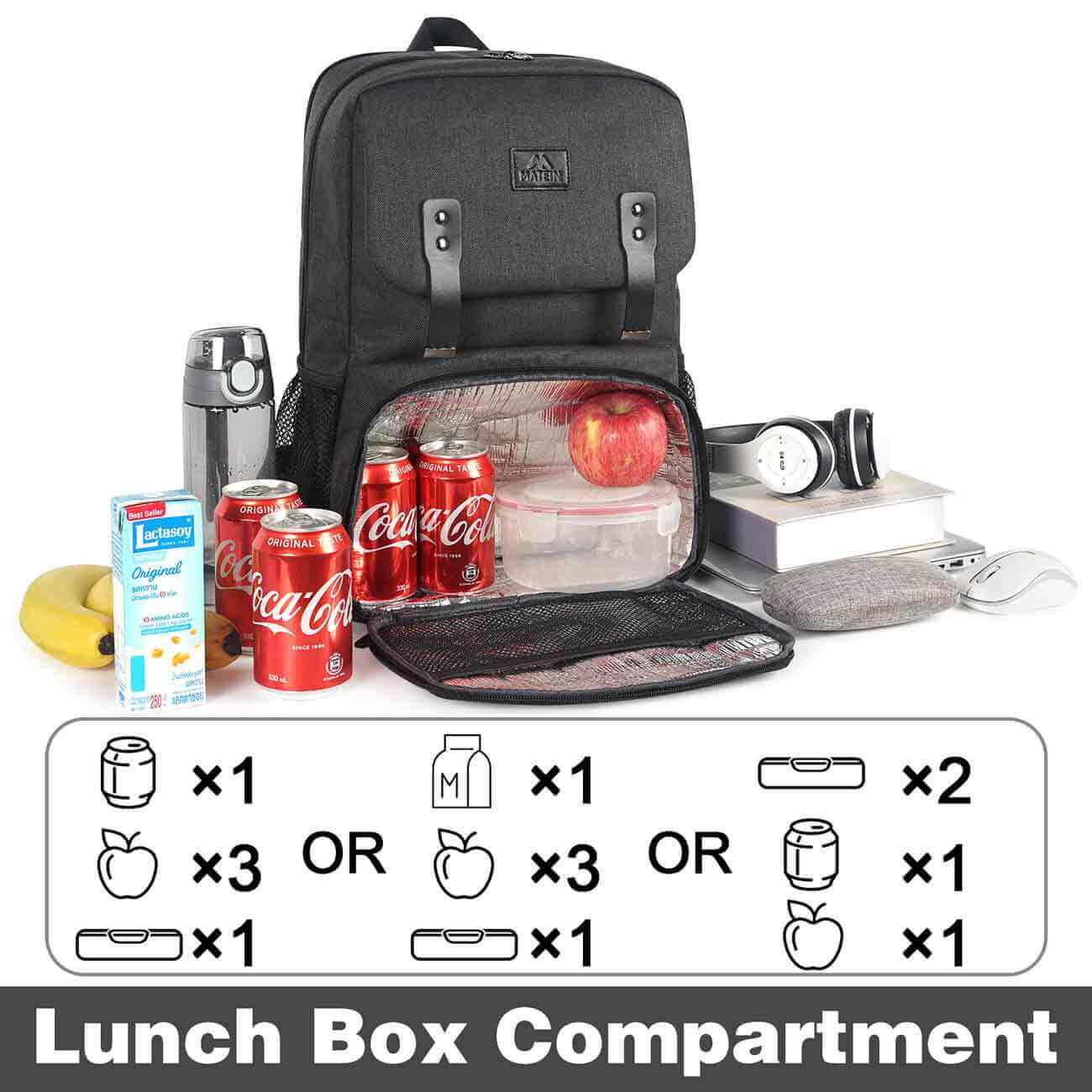 Matein Charcoal Black Bookbag With Lunch Box-lunch backpack