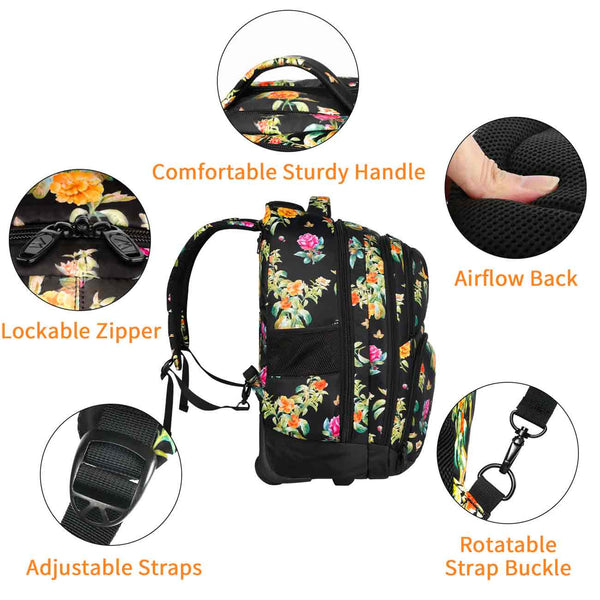 Matein Floral Rolling Backpack for Women
