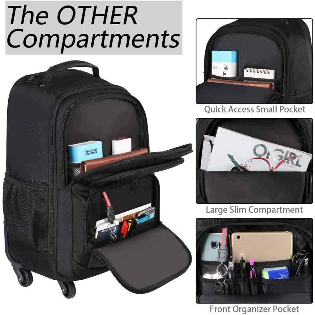 Wheels Rolling Backpack for School and Travel