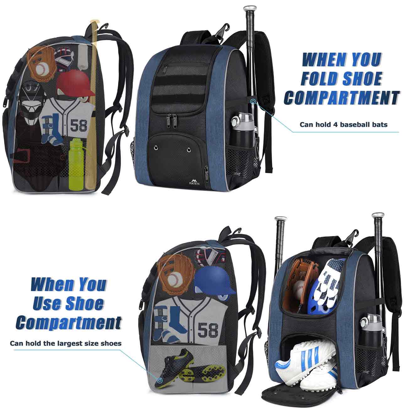 MERALIAN Sac à dos de baseball avec compartiment à chaussures, sac léger pour équipement et équipement de baseball, T-ball, softball (rouge MERALIAN Sac à dos de baseball avec compartiment à chaussures, sac léger pour équipement et équipement de baseball, T-ball, softball (rouge