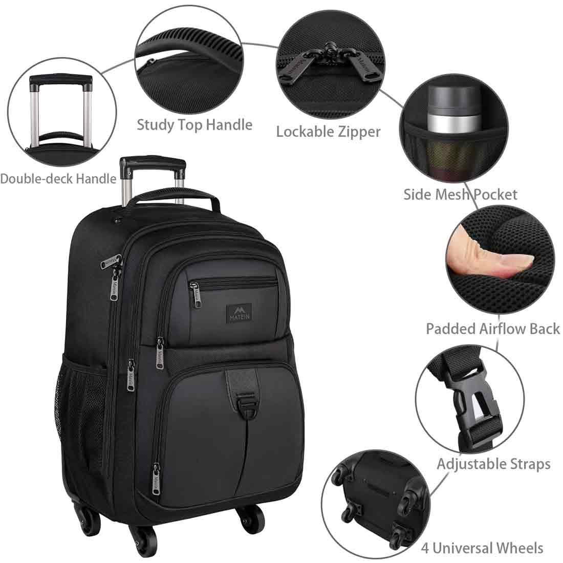 Matein Business Laptop Travel Luggage Wheeled Rolling Backpack - travel laptop backpack