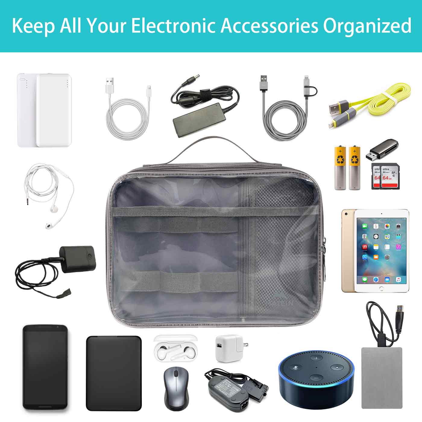 MATEIN Clear Electronics Organizer, Travel Cable Organizer Bag with Handle  Double Layer Cord Organiz…See more MATEIN Clear Electronics Organizer