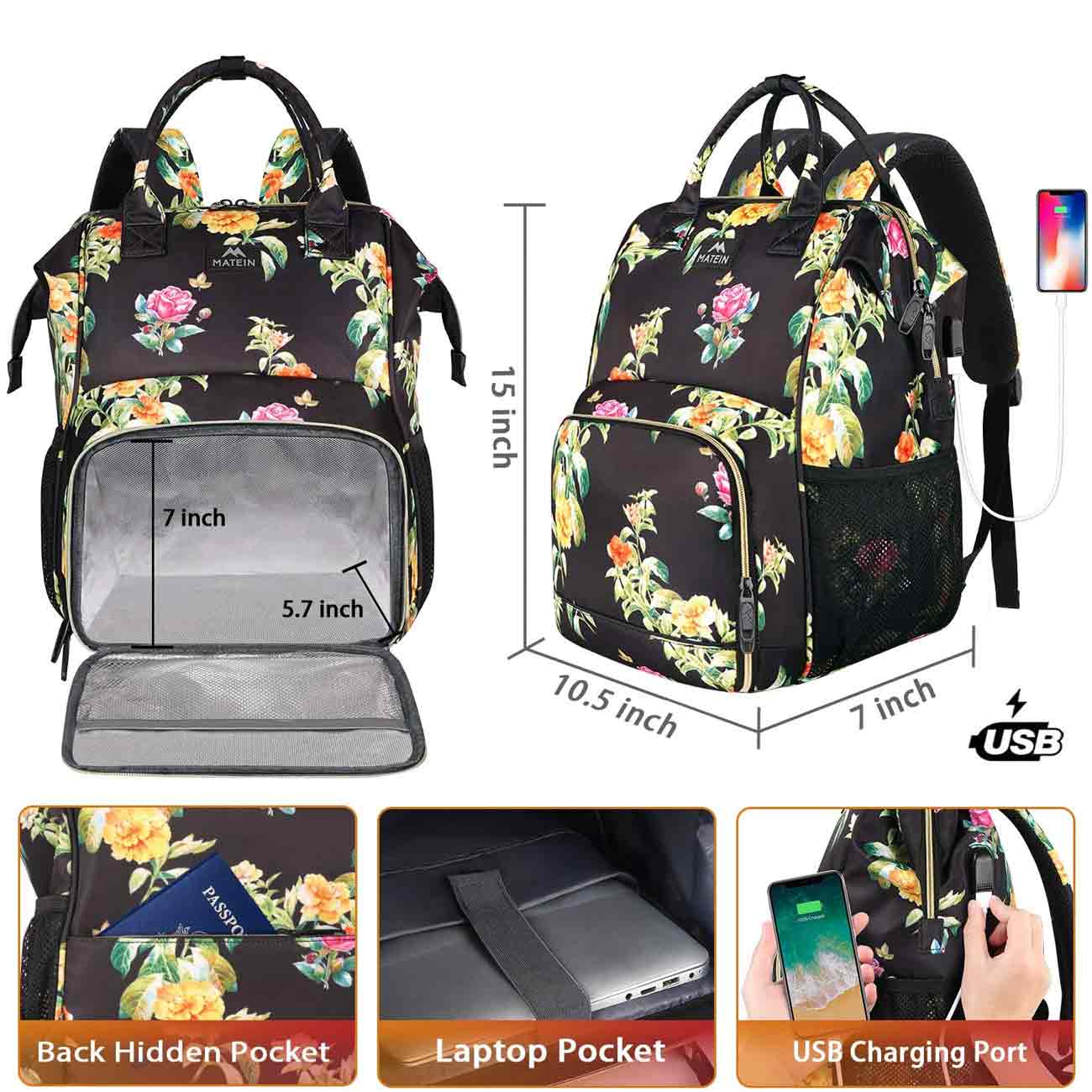 Matein Floral Lunch Box Laptop Backpack - travel laptop backpack