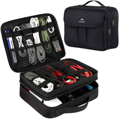 aufbewahrung elektronik MATEIN Electronics Organizer, Waterproof Travel Electronic Accessories Case Portable Double Layer Cable Storage Bag for Cord