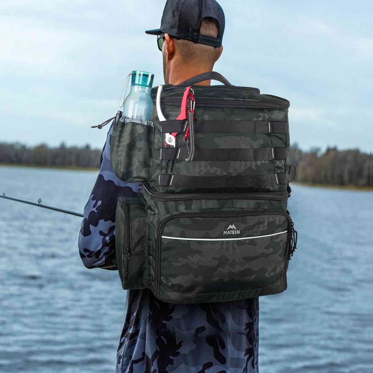 Matein Fishing Tackle Box Backpack with Cooler  Aparejos de pesca, Color  camuflaje, Cremalleras