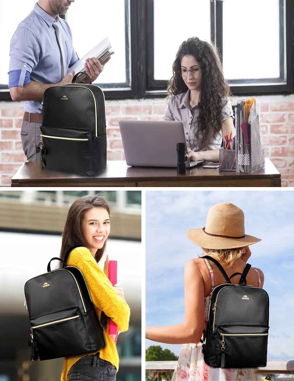 Matein PU Leather Backpack for Women Black