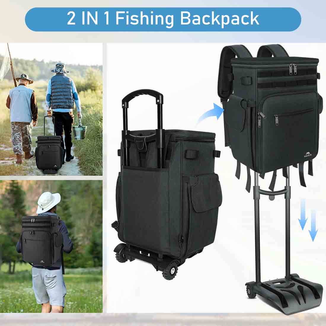 MATEIN Tackle Bag with Cooler & Rod Holder, Fishing Gifts for Men Unique,  Saltwater Resistant Waterproof Fishing Tackle Storage Carrying Case with