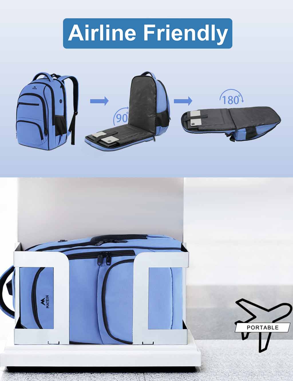  MATEIN Paquete de mochila de viaje  Mochila de avión  resistente al agua para mujer y mochila de viaje TSA de 50 litros con bolsa  húmeda expandible aprobada por aerolíneas 