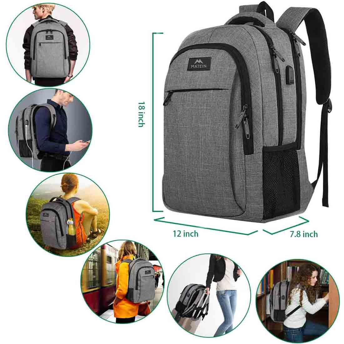 Matein Mlassic Travel Gray Laptop Backpack - travel laptop backpack